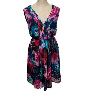 Betsey Johnson Fit Flare Floral Sleeveless Dress Chiffon Size 0 Coquette Fairy